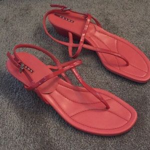 Prada Coral T Strap Sandals with Small Wedge sz41